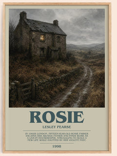 Rosie bookish book poster by Lesley Pearse – framed literary art print