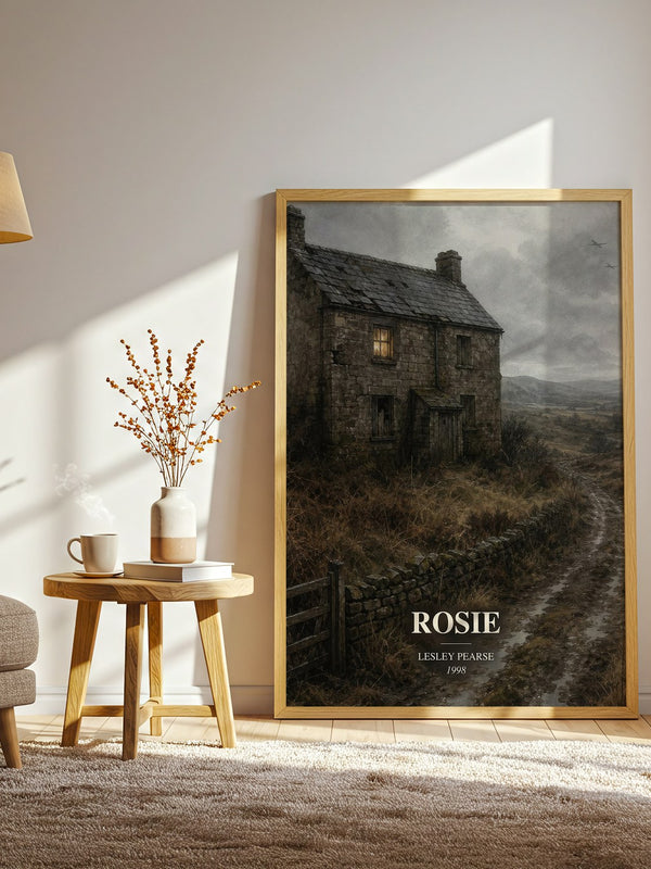 Rosie watercolour print in frame leaning in hallway – historical fiction wall art