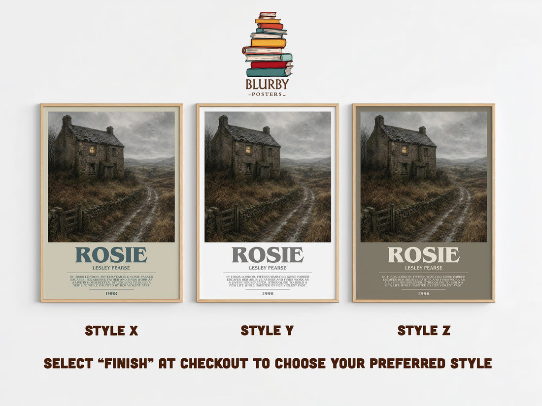 Rosie bookish print in frame leaning in hallway – historical fiction wall art (mockup)