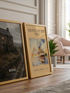 Rosie watercolour print framed by window – literary home decor