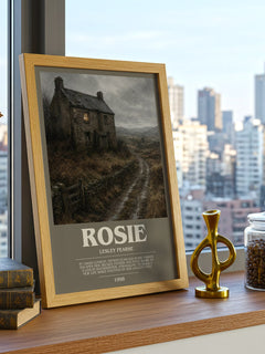 Rosie bookish print framed by window – literary home decor