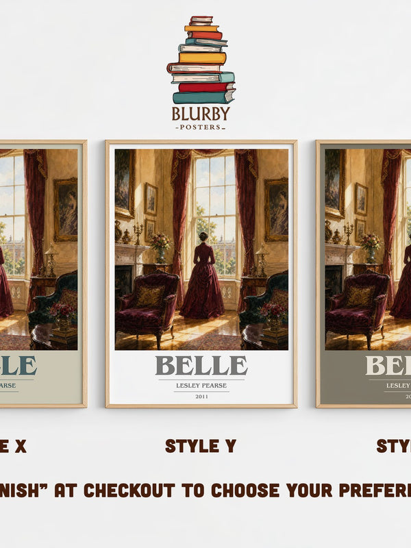 Belle book cover print in frame leaning in hallway – historical fiction wall art