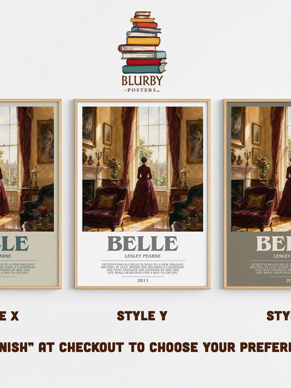 Belle bookish print in frame leaning in hallway – historical fiction wall art