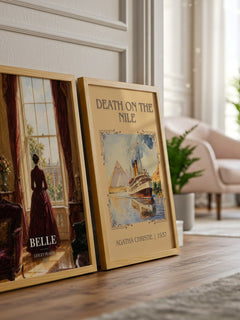Belle watercolour print framed by window – literary home decor