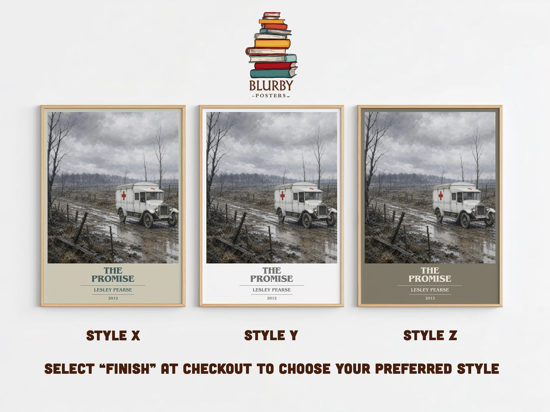The Promise book cover print in frame leaning in hallway – historical fiction wall art (mockup)