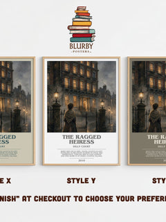The Ragged Heiress bookish print in frame leaning in hallway – historical fiction wall art