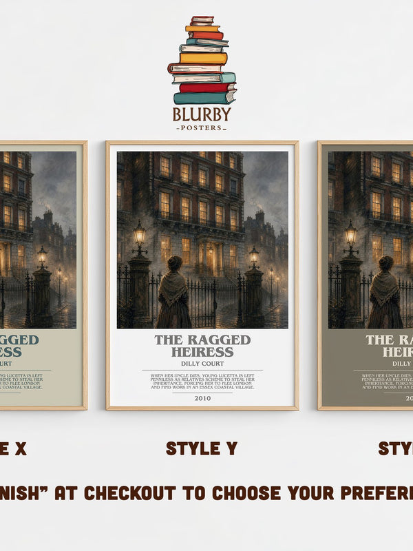 The Ragged Heiress bookish print in frame leaning in hallway – historical fiction wall art