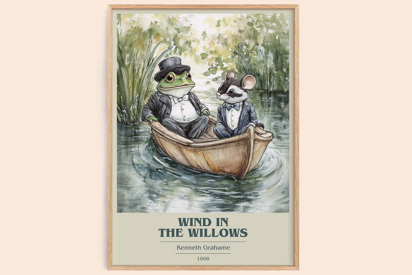 The Wind in the Willows book cover book poster by Kenneth Grahame – framed literary art print
