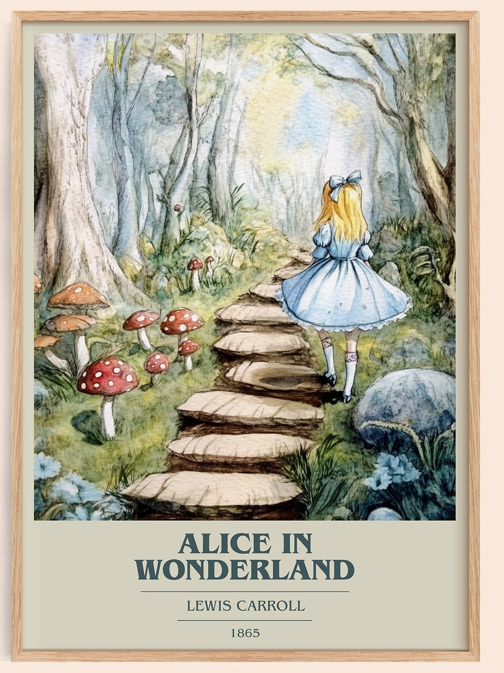 Alice's Adventures in Wonderland book cover book poster by Lewis Carroll – framed literary art print