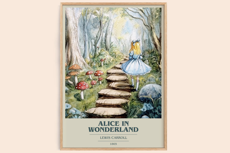 Alice's Adventures in Wonderland book cover book poster by Lewis Carroll – framed literary art print