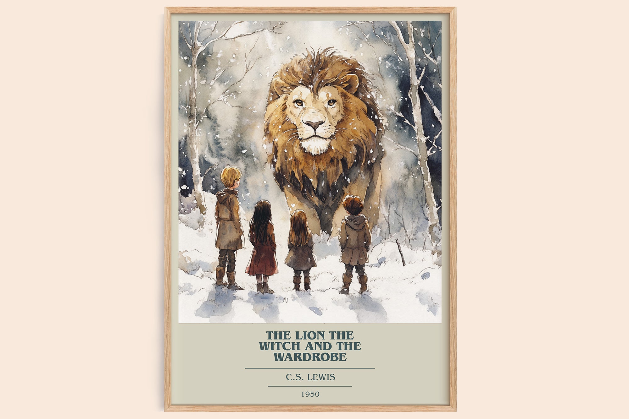 The Lion, the Witch and the Wardrobe book cover book poster by C. S. Lewis – framed literary art print