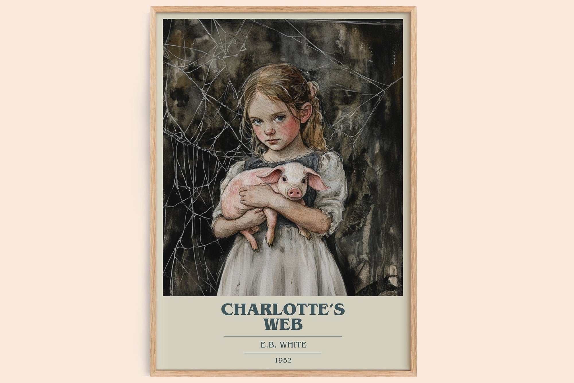 Charlotte's Web book cover book poster by E B White – framed literary art print