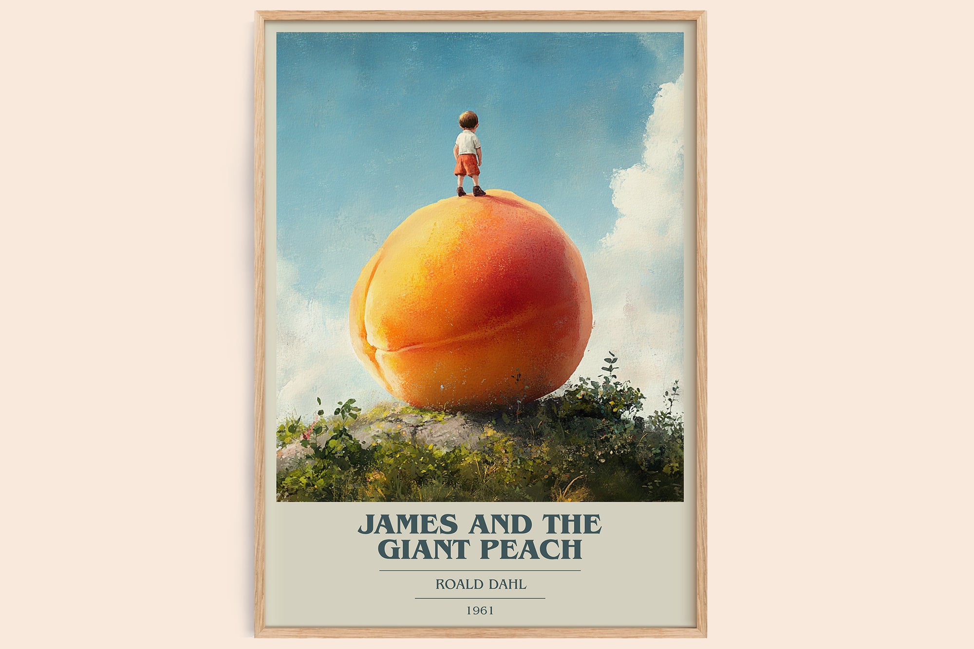 James and the Giant Peach book cover book poster by Roald Dahl – framed literary art print