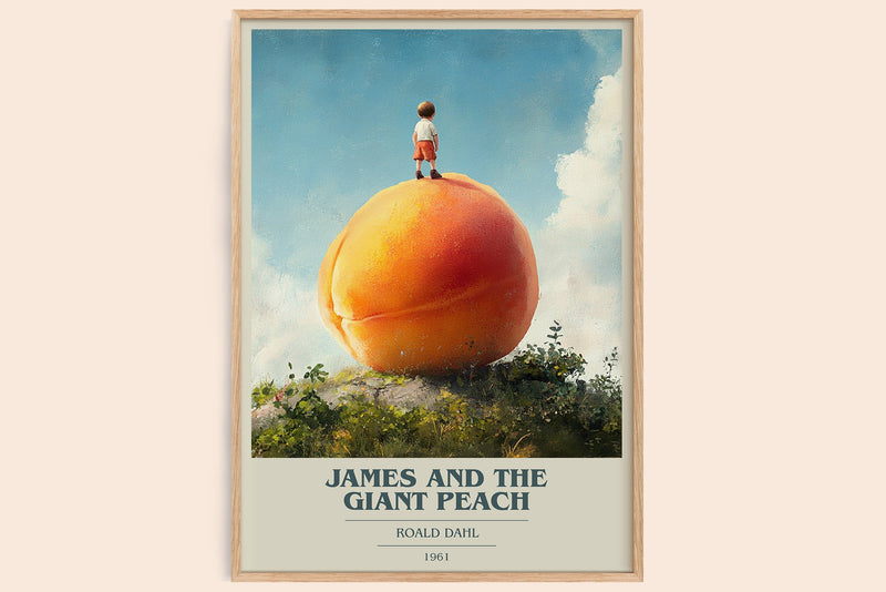James and the Giant Peach book cover book poster by Roald Dahl – framed literary art print