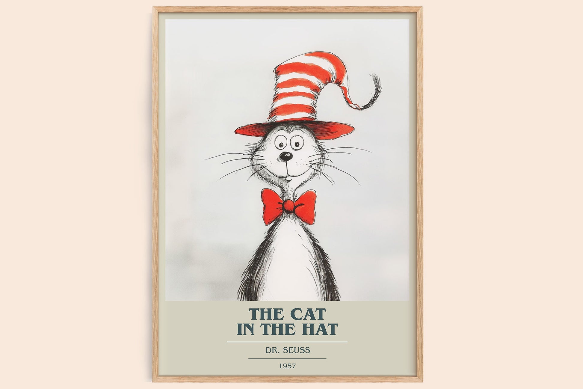 The Cat in the Hat book cover book poster by Dr. Seuss – framed literary art print