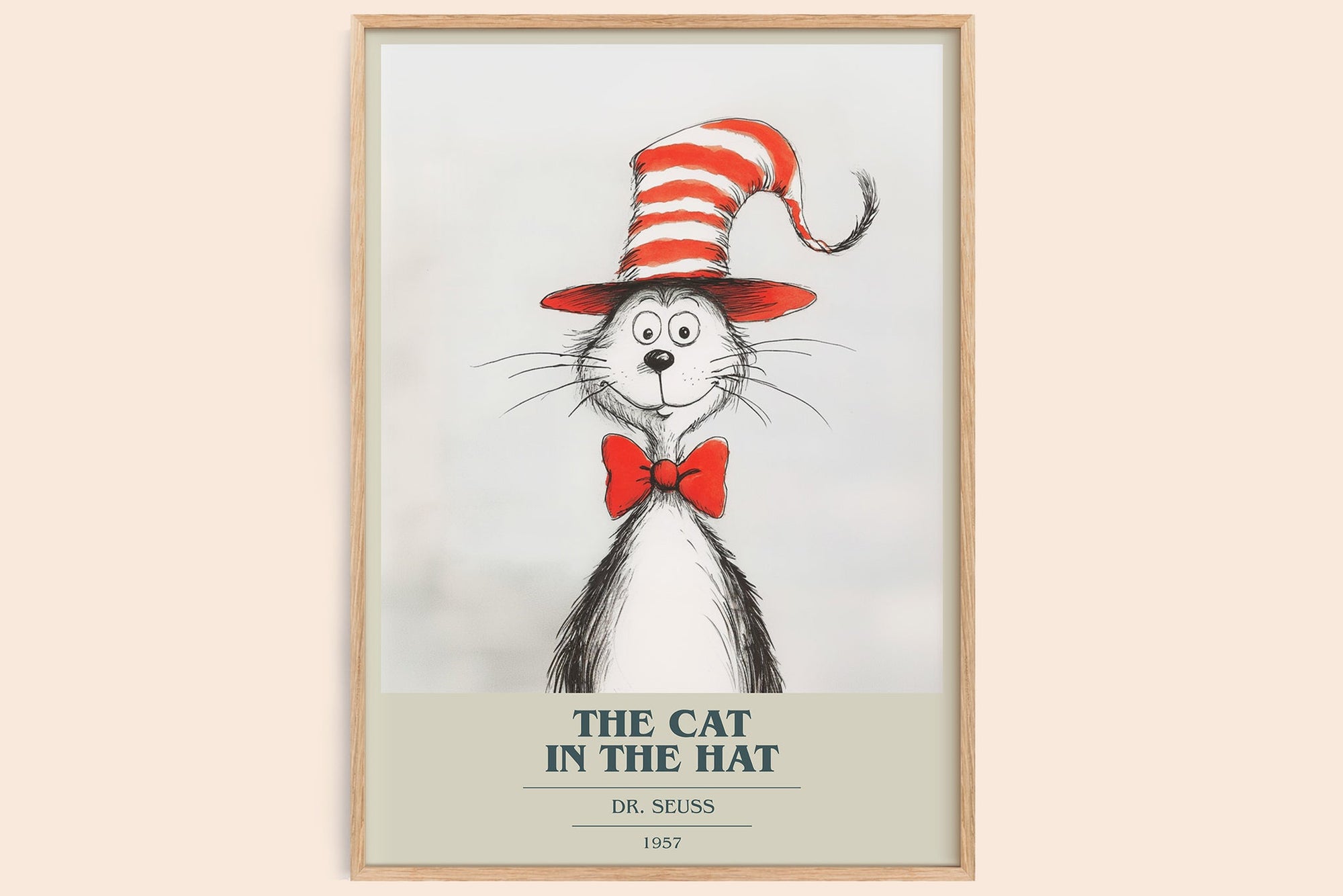 The Cat in the Hat book cover book poster by Dr. Seuss – framed literary art print