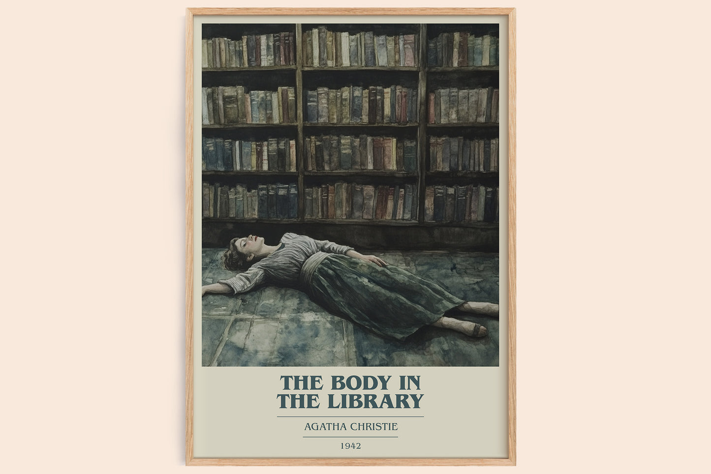 The Body in the Library book cover book poster by Agatha Christie – framed literary art print