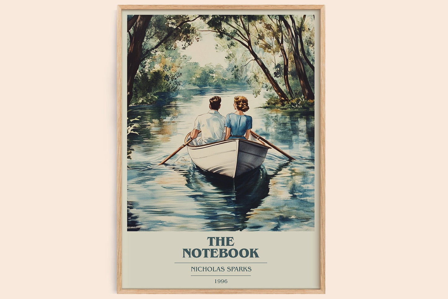The Notebook book cover print in frame leaning in hallway – romance wall art