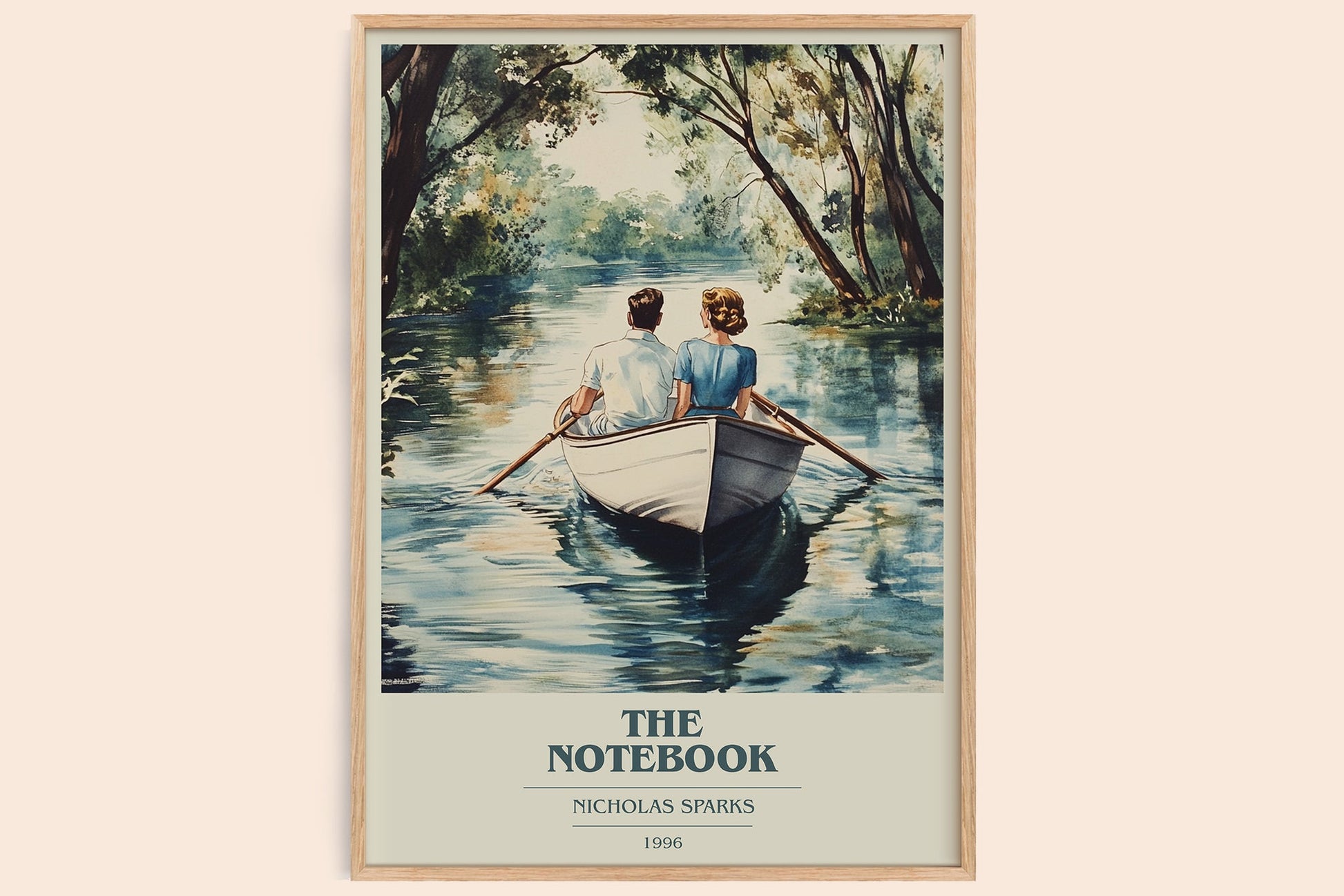 The Notebook book cover print in frame leaning in hallway – romance wall art