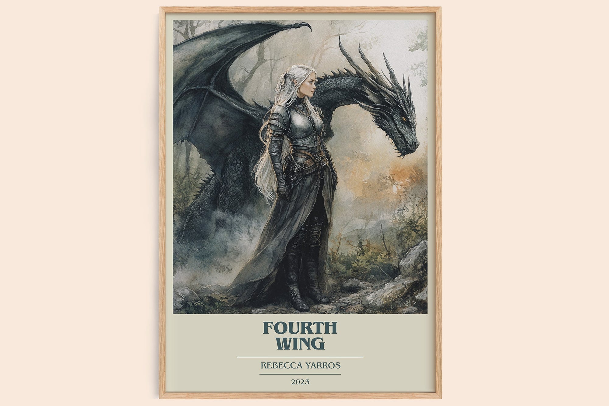 Fourth Wing book cover book poster by Rebecca Yarros – framed literary art print
