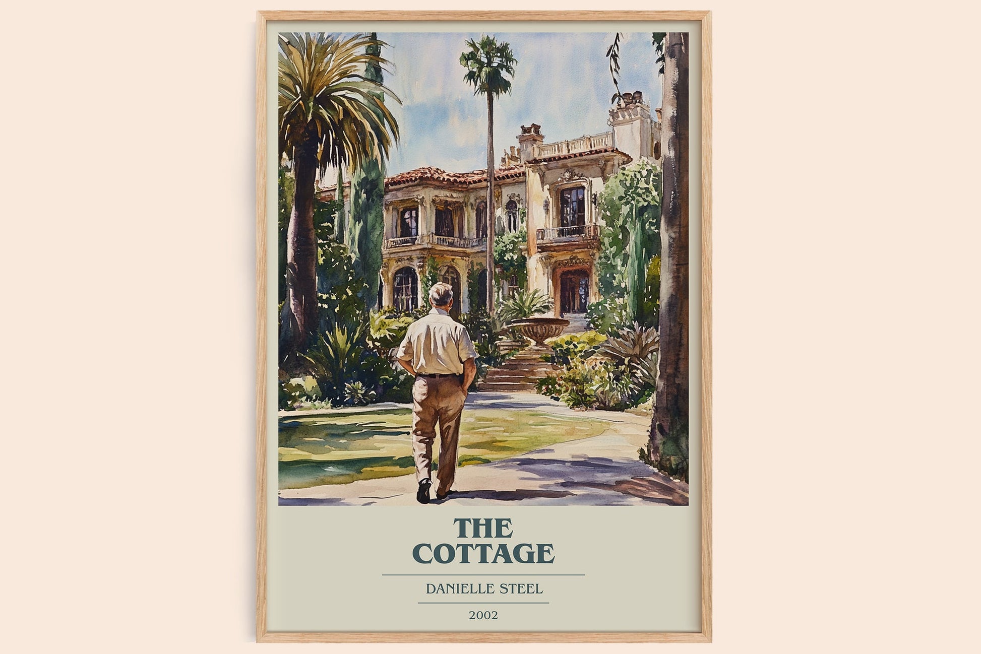 The Cottage book cover print in frame leaning in hallway – romance wall art