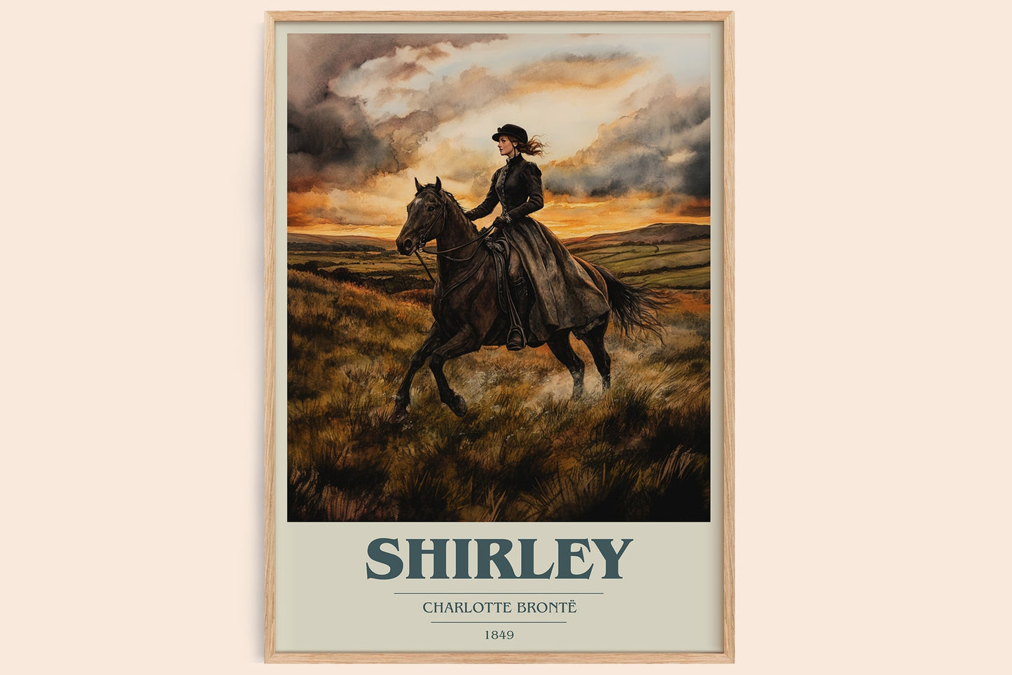 Shirley book cover book poster by Charlotte Brontë – framed literary art print