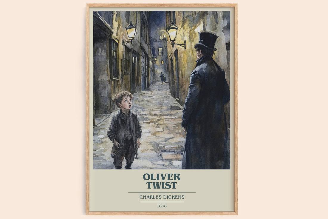 Oliver Twist book cover book poster by Charles Dickens – framed literary art print