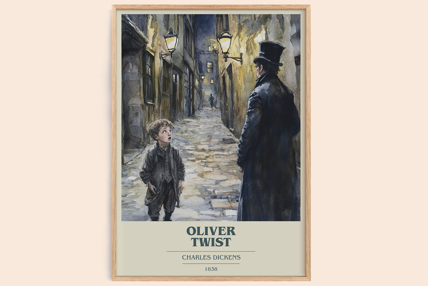 Oliver Twist book cover book poster by Charles Dickens – framed literary art print