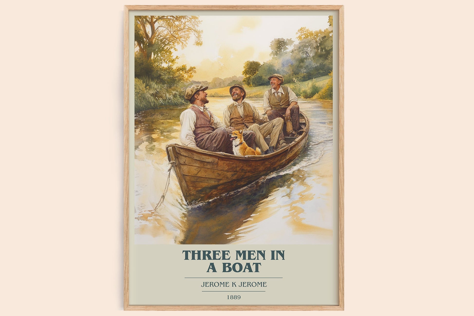 Three Men in a Boat book cover book poster by Jerome K. Jerome – framed literary art print