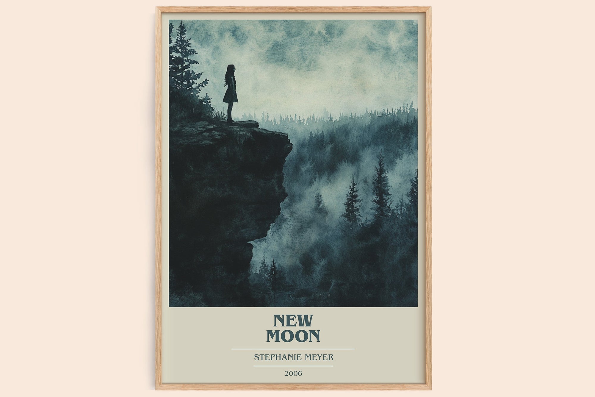New Moon book cover book poster by Stephenie Meyer – framed literary art print