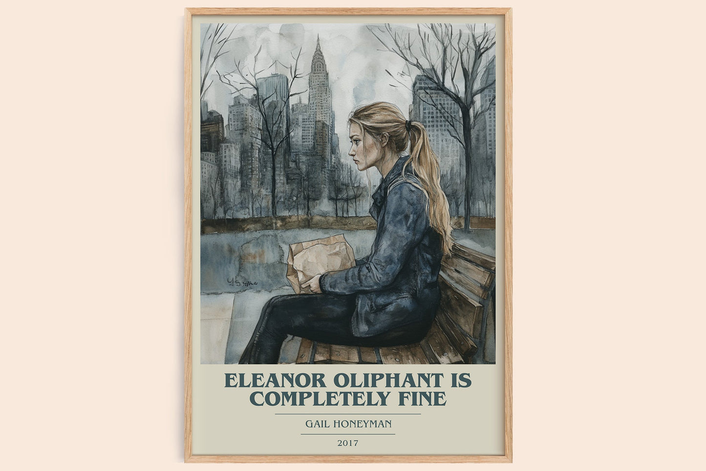 Eleanor Oliphant Is Completely Fine book cover print in frame leaning in hallway – coming of age wall art