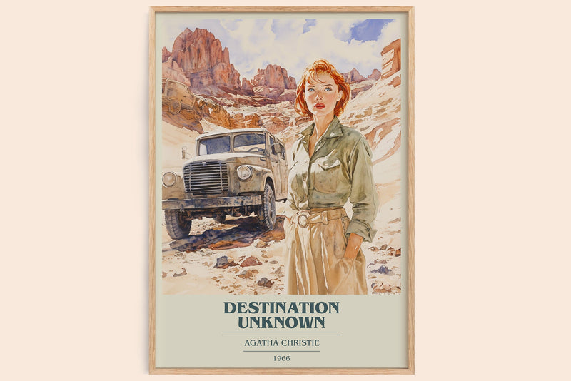 Destination Unknown book cover book poster by Agatha Christie – framed literary art print