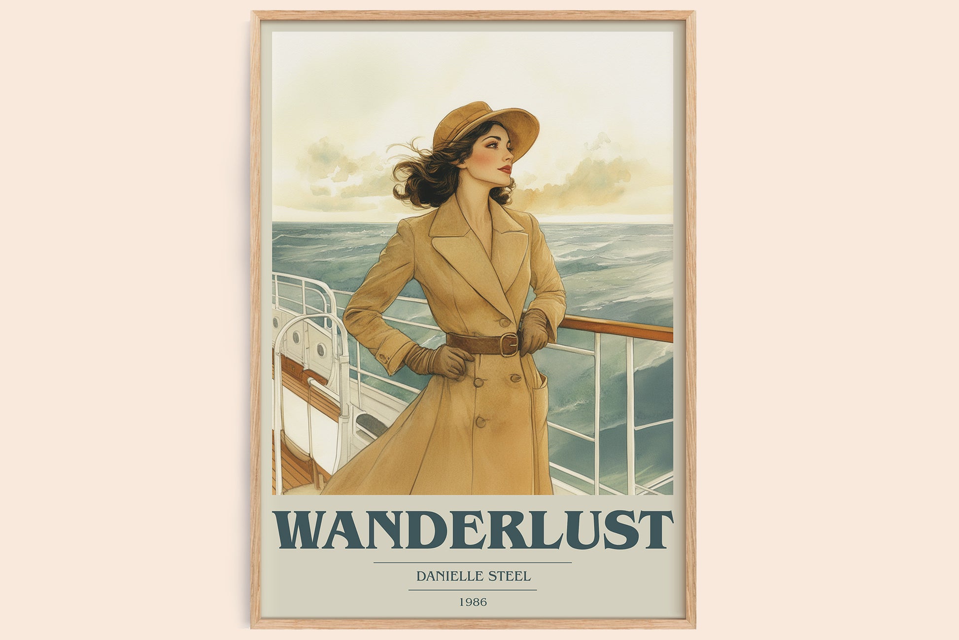 Wanderlust book cover book poster by Danielle Steel – framed literary art print