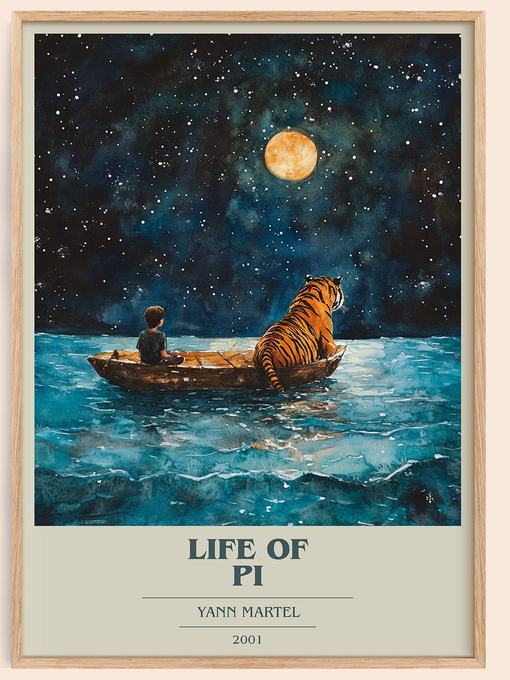 Life of Pi book cover book poster by Yann Martel – framed literary art print