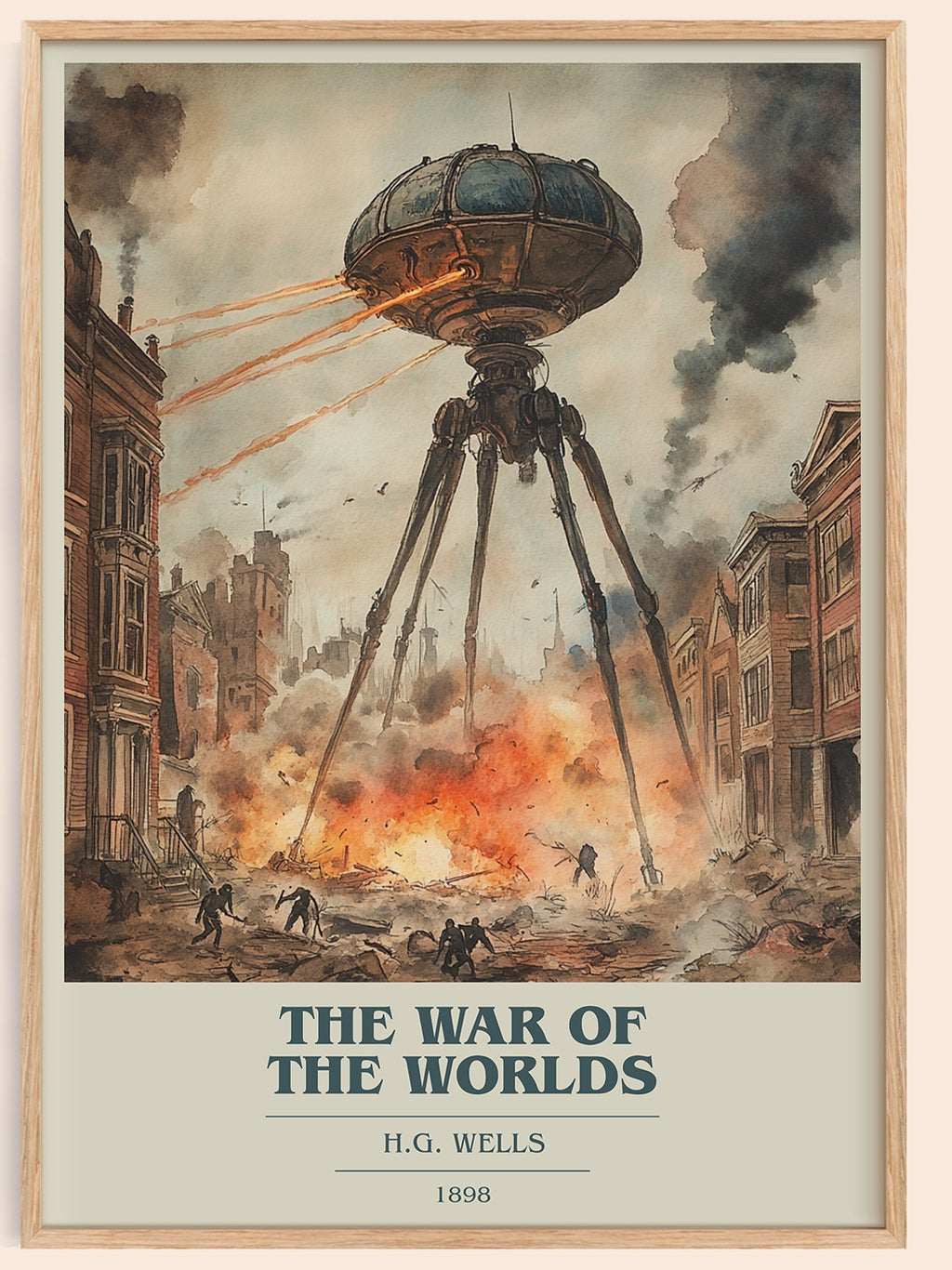 The War Of The Worlds book cover book poster by H.G. Wells – framed literary art print