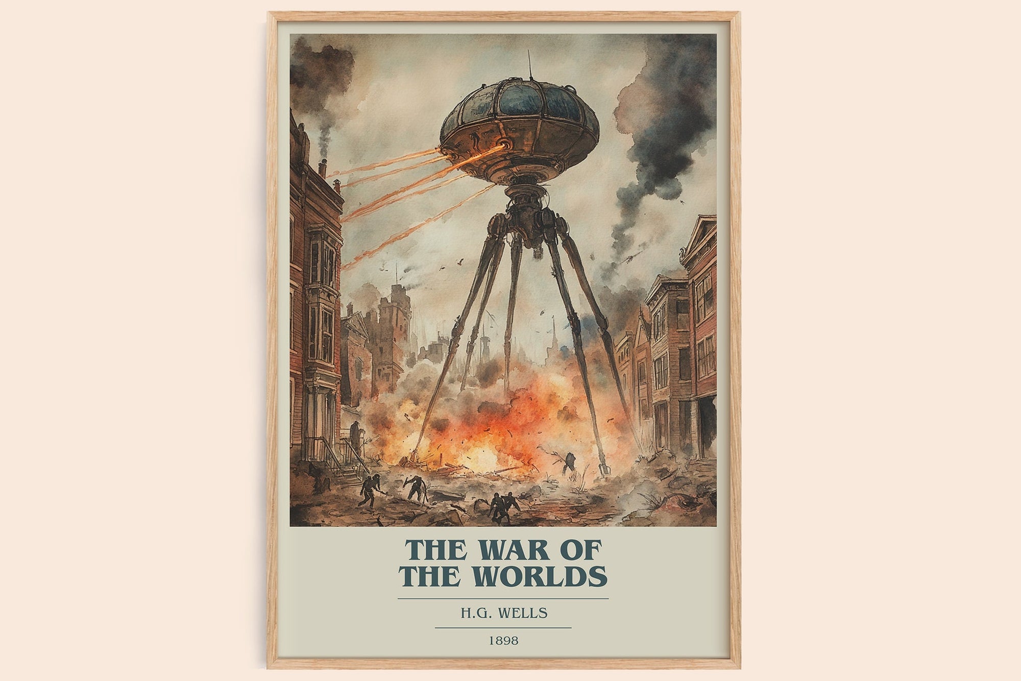 The War Of The Worlds book cover book poster by H.G. Wells – framed literary art print