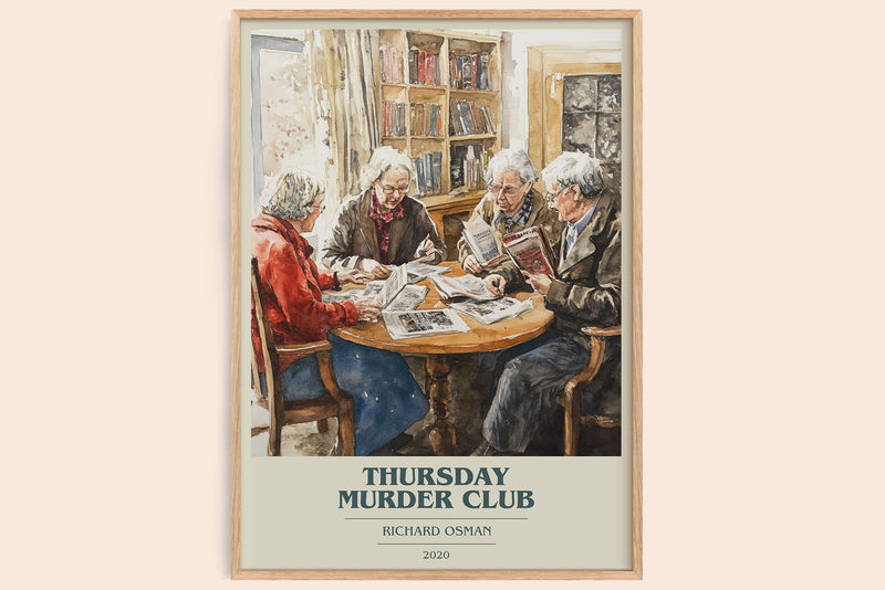 Thursday Murder Club book cover book poster by Richard Osman – framed literary art print