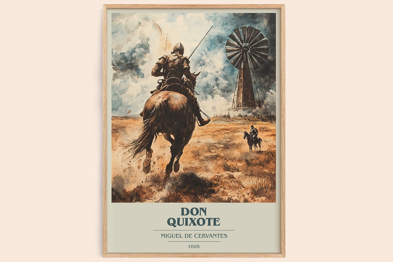 Don Quixote book cover book poster by Miguel De Cervantes – framed literary art print
