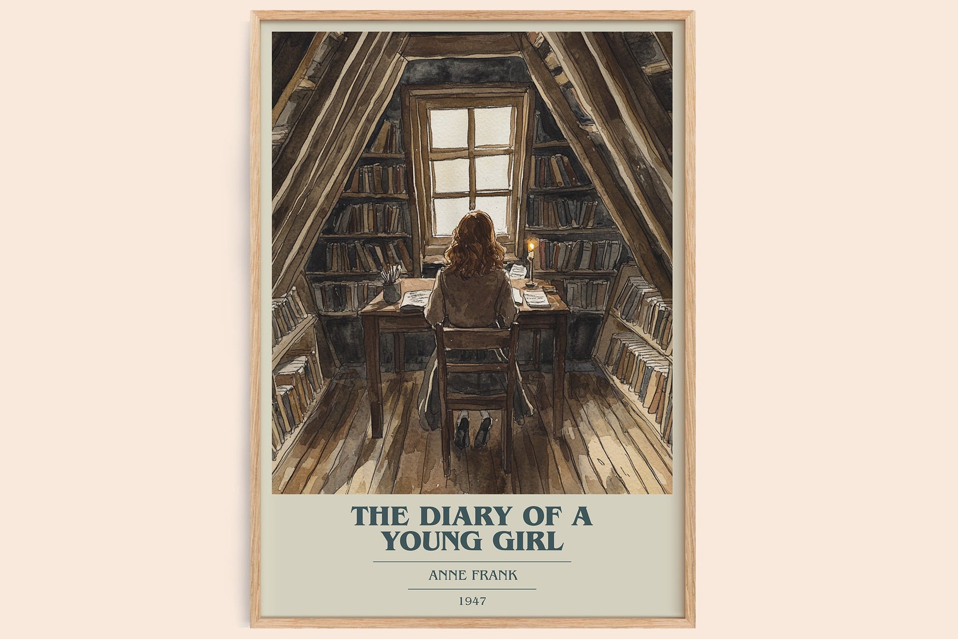 The Diary Of A Young Girl book cover book poster by Anne Frank – framed literary art print