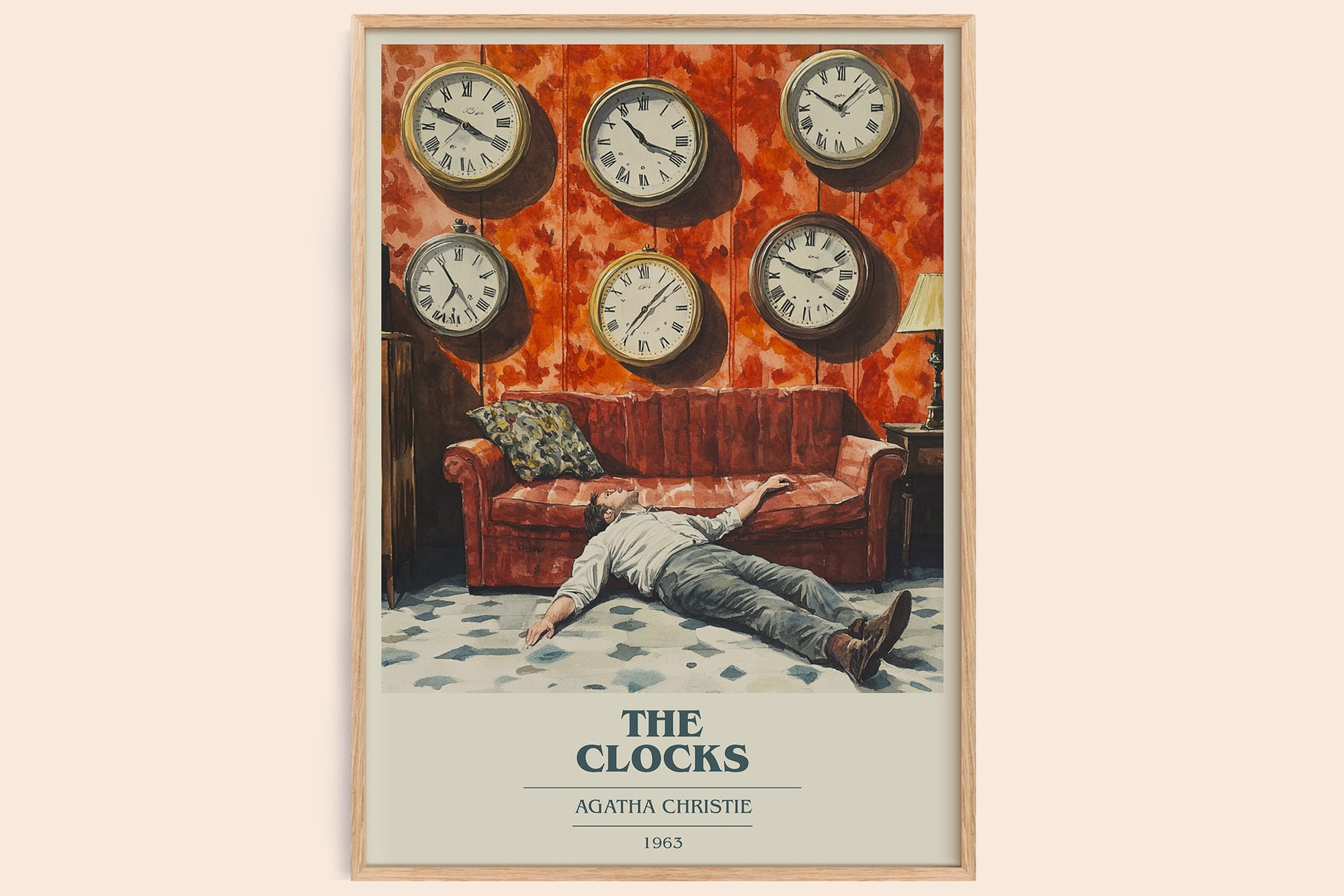The Clocks book cover book poster by Agatha Christie – framed literary art print