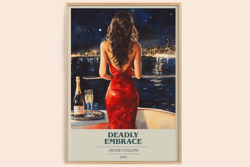 Deadly Embrace book cover book poster by Jackie Collins – framed literary art print