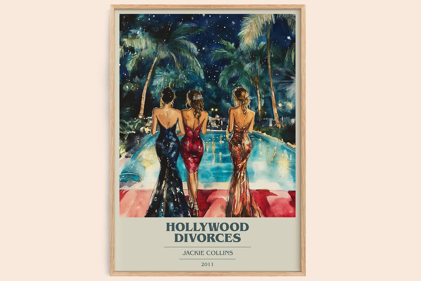 Hollywood Divorces book cover book poster by Jackie Collins – framed literary art print