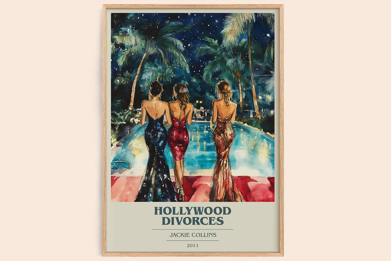 Hollywood Divorces book cover book poster by Jackie Collins – framed literary art print