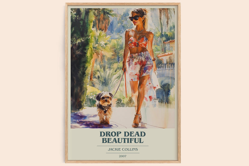 Drop Dead Beautiful book cover book poster by Jackie Collins – framed literary art print