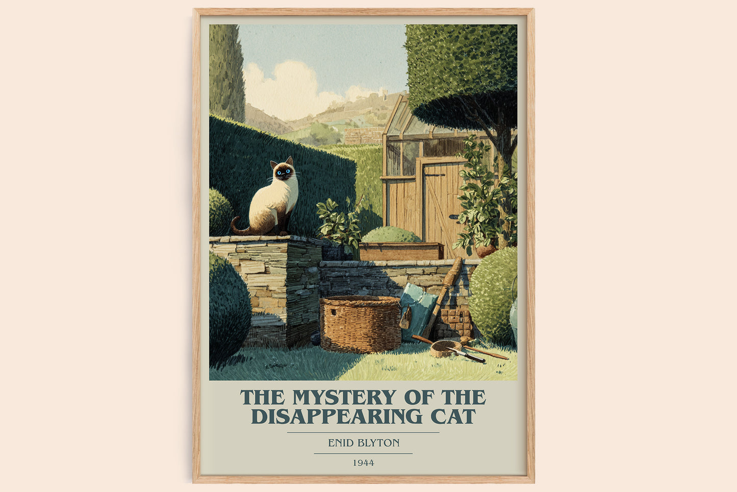 The Mystery of the Disappearing Cat book cover book poster by Enid Blyton – framed literary art print