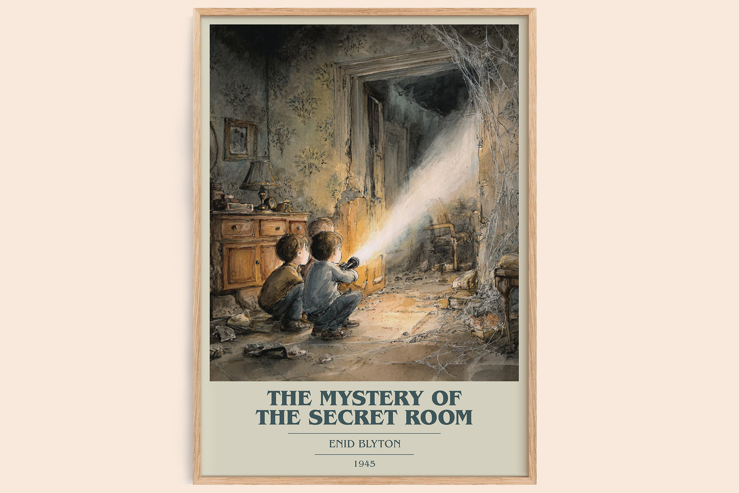 The mystery of the secret room book cover book poster by Enid Blyton – framed literary art print