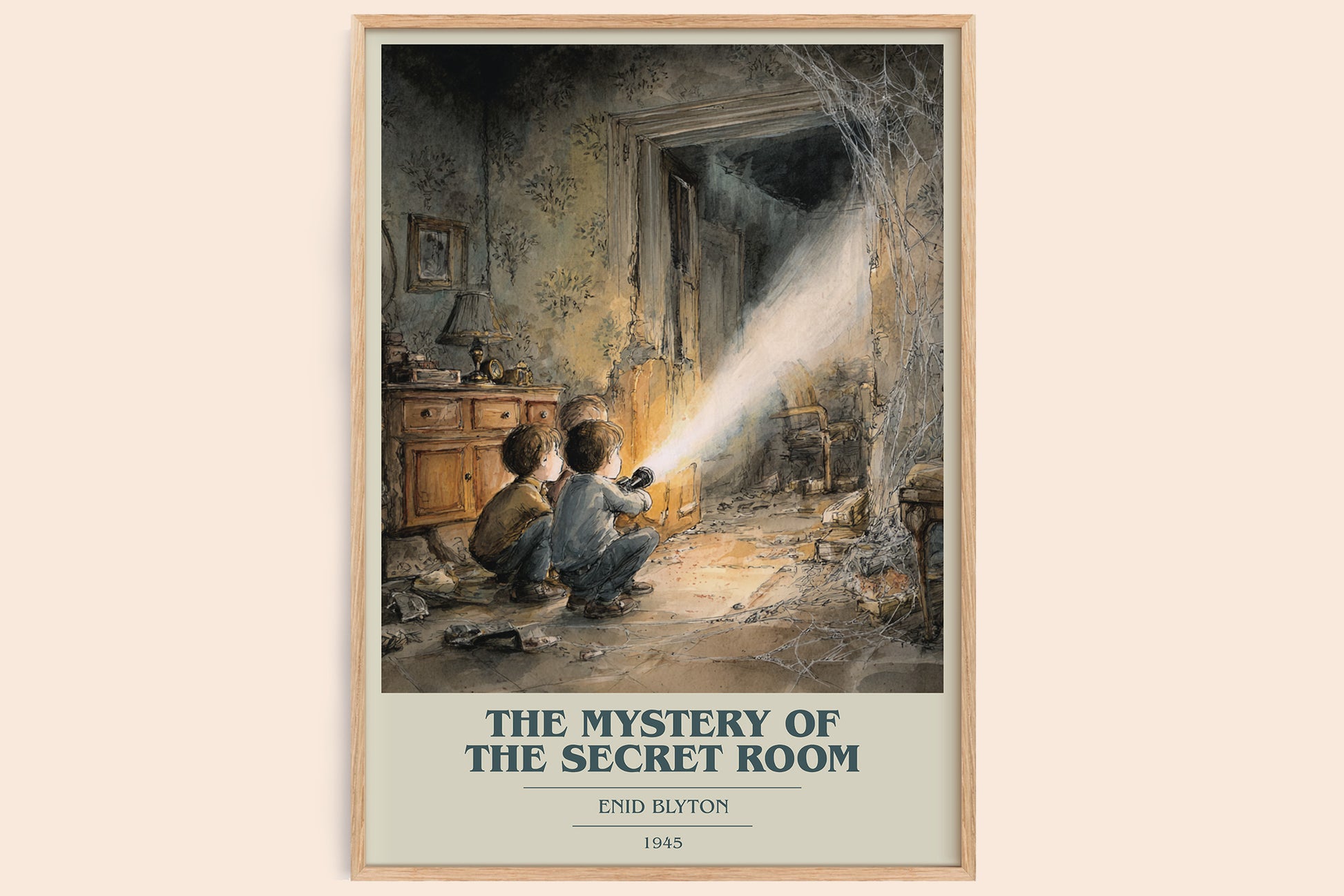The mystery of the secret room book cover book poster by Enid Blyton – framed literary art print