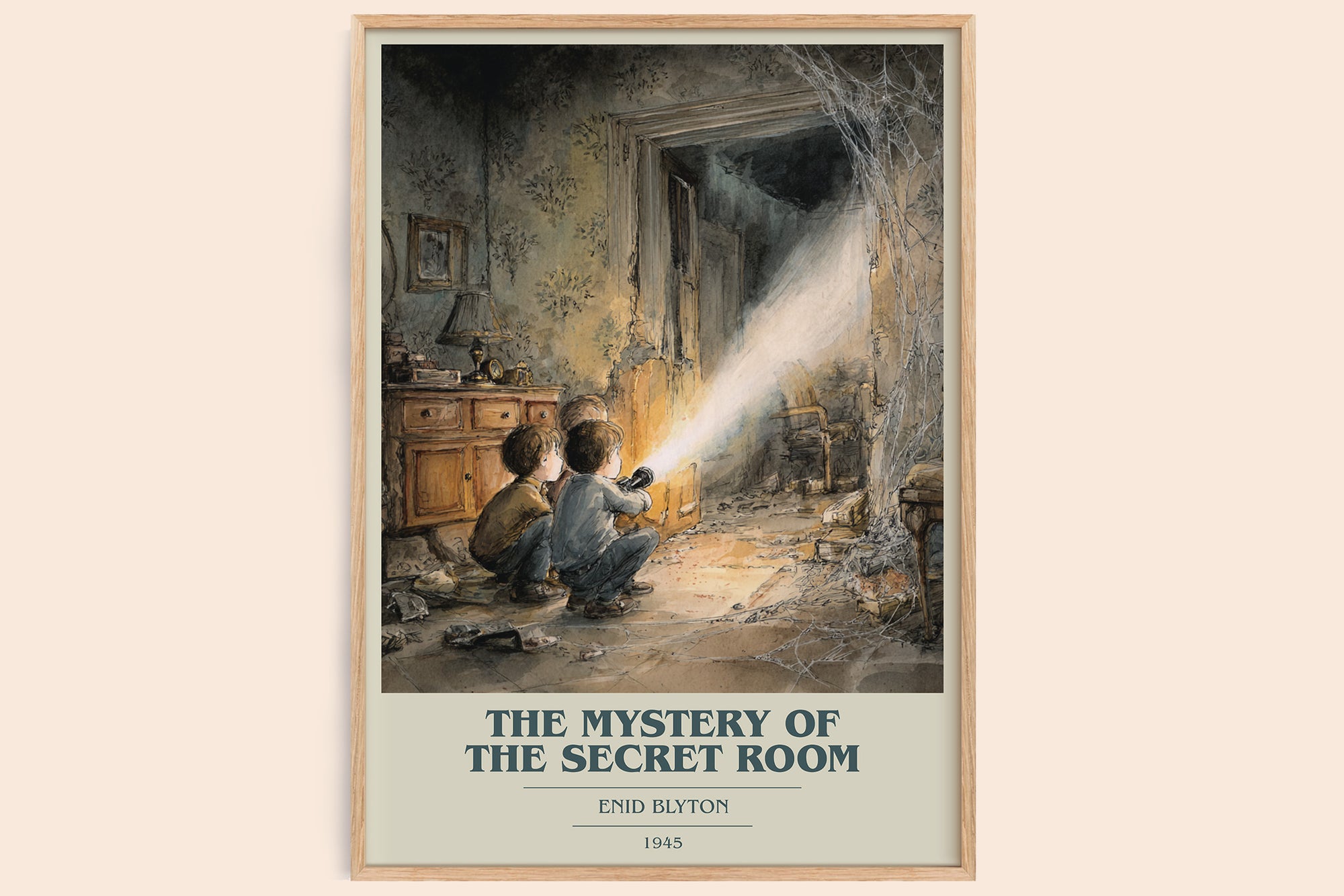 The mystery of the secret room book cover book poster by Enid Blyton – framed literary art print
