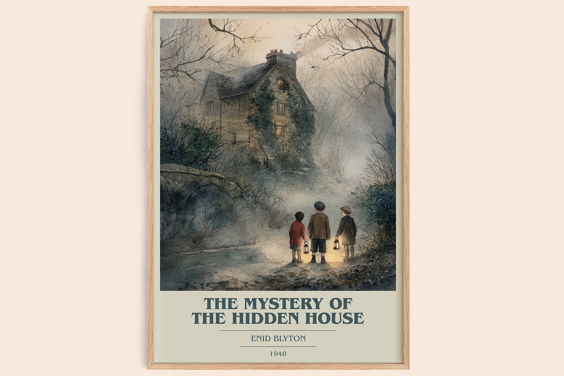 The Mystery Of The Hidden House book cover book poster by Enid Blyton – framed literary art print