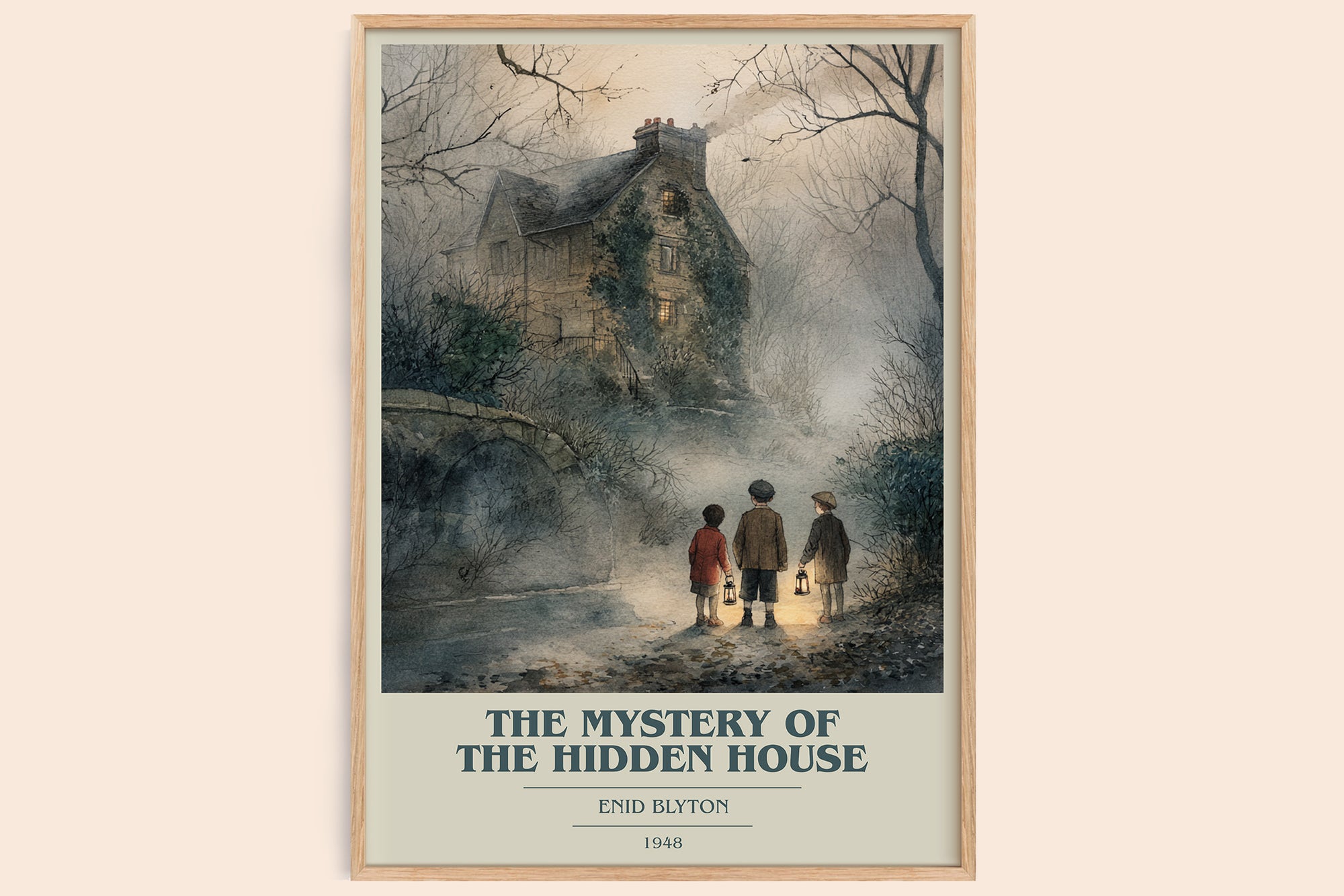 The Mystery Of The Hidden House book cover book poster by Enid Blyton – framed literary art print